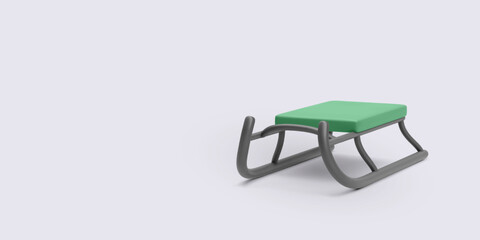 3d Winter Sleigh With Green Seat Representing Holiday Fun, Winter Activity, And Seasonal Transport For Snowy Environments. Festive Design Element. Vector Illustration.