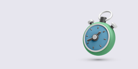 Stopwatch Timer In Cute 3D Style With Blue Dial And Minimal Shadow On Soft Background. Ideal For Time Management, Countdown, Or Sports Themes. Vector Illustration.