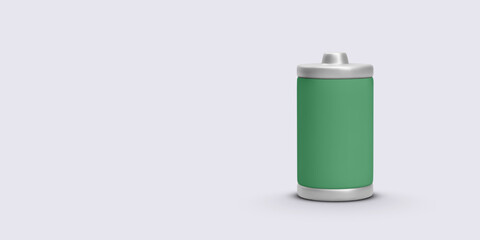 Battery Icon in 3D Minimal Style with Smooth Green and Silver Tones. Great for Energy, Power, and Technology Concepts. Vector Illustration.