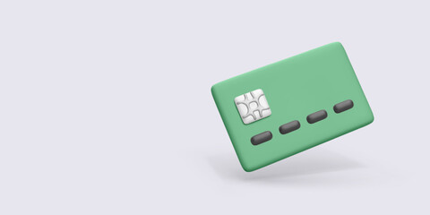 Credit Card Icon, 3D Green Banking Card with Chip and Minimal Style on Light Background. Ideal for Payment, Finance, or Online Transaction Concepts. Vector Illustration.