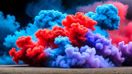 Fototapeta premium Dramatic smoke emanating vibrant red blue and purple