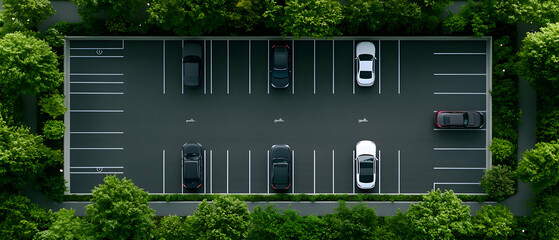 Aerial View Of Parking Lot Surrounded By Trees