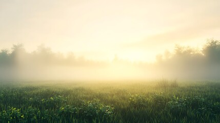 Misty sunrise over field