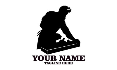 illustration carpenter with planing tool, carpentry work on wood emblem. Joinery, woodwork, woodworking badge or symbol vector and logo icon