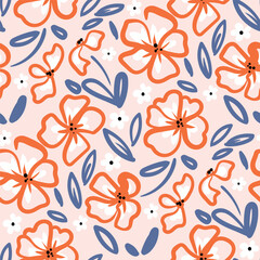 Abstract artistic florals seamless pattern background vector. Colorful botanical wallpaper with flower, foliage. Design for prints, cover, fabric, packaging, wall art, home decor. 