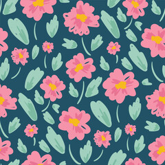 Abstract artistic florals seamless pattern background vector. Colorful botanical wallpaper with flower, foliage. Design for prints, cover, fabric, packaging, wall art, home decor. 