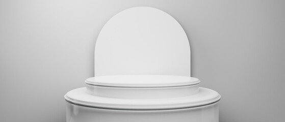 3d booth kiosk illustration rendering, Exhibition podium pedestal stand event stage for mockup a Display design, trade show for retail product on white background