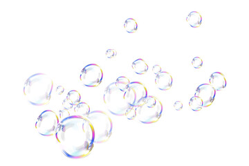 Realistic Soap Bubbles PNG Transparent Floating Effect on White Background