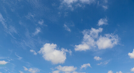 Bright Blue Sky with Scattered White Clouds in Summer