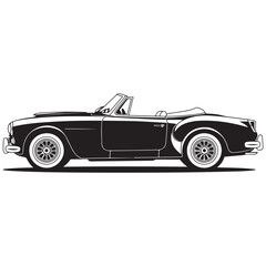 1950s vintage sports car black and white vector illustration
