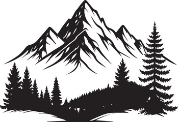 Fototapeta premium Mountain Range and Pine Trees Silhouette