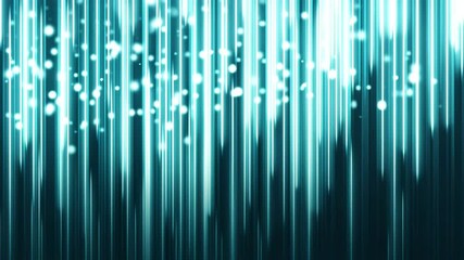Turquoise particle stream cascading against dark backdrop, representing digital flow, technological movement, innovative visualization. animation loop, for projects related to technology, data, future