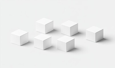Abstract geometric composition of five white cubes