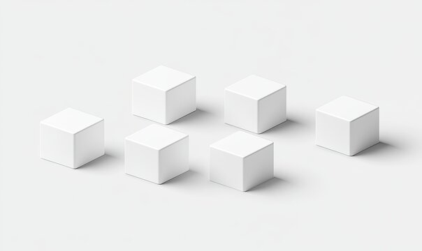Abstract geometric composition of five white cubes