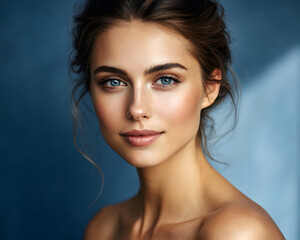 Obraz premium Beautiful Woman Portrait Skincare Natural Beauty Blue Eyes 