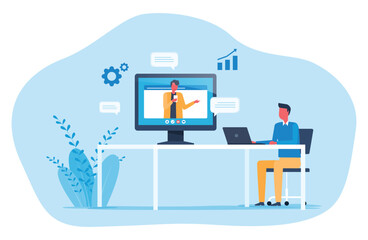 Fototapeta na wymiar flat vector online video conference for meeting with remote technology. business team connect collaboration working concept