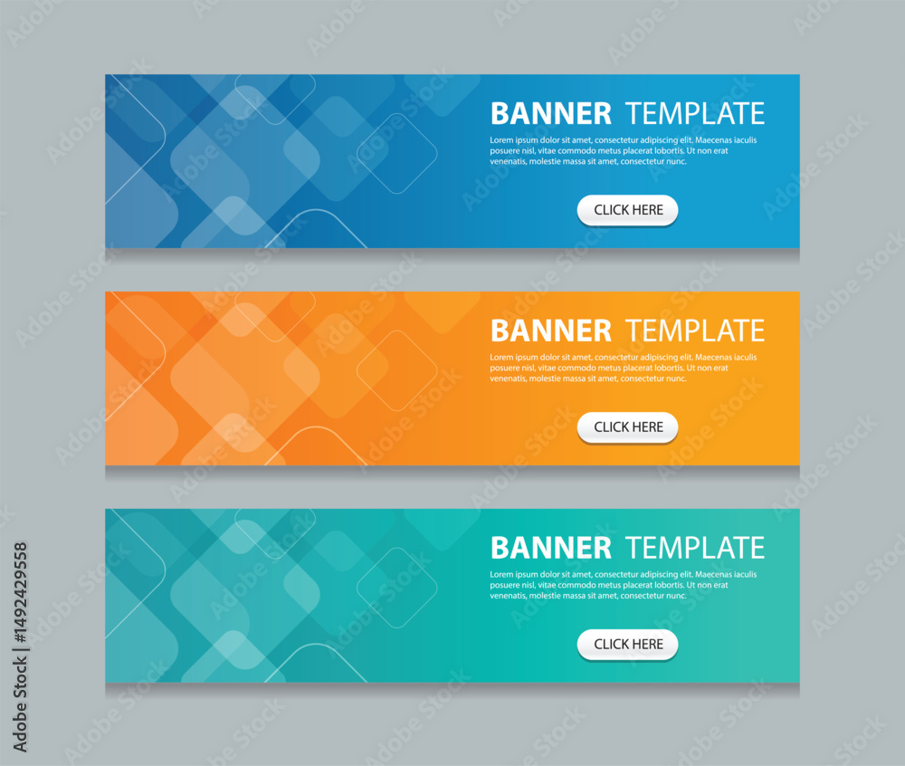 Poster Set abstract horizontal web banner design background template. three color gradient style. Suitable for web and social media ads. Vector illustration file.