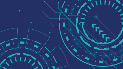 Modern tech background design featuring circular shapes and circuit lines in blue tones perfect for digital themes and innovation related creative projects