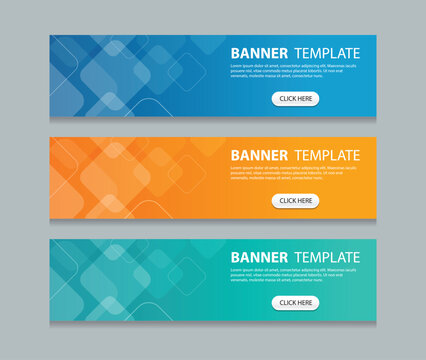 Set abstract horizontal web banner design background template. three color gradient style. Suitable for web and social media ads. Vector illustration file.