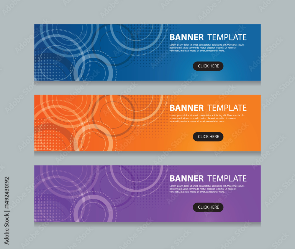 Fototapete Set abstract horizontal web banner design background template. three color gradient style. Suitable for web and social media ads. Vector illustration file.