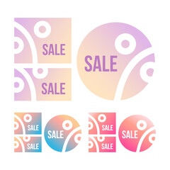 Modern vector sale banners on the trendy sky gradient backgrounds. Set of round and rectangular discount labels with customizable text. Perfect for promotions.
