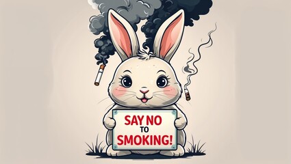Charming Rabbit Holds 'Say No to Smoking!' Sign Amidst Puffs of Smoke
