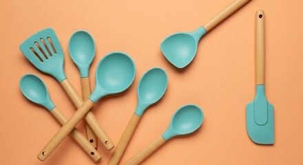 Teal Kitchen Utensils: A Serene Culinary Still Life