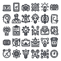 Business icons set for web and media in black vector style with symbols like computer car and money
