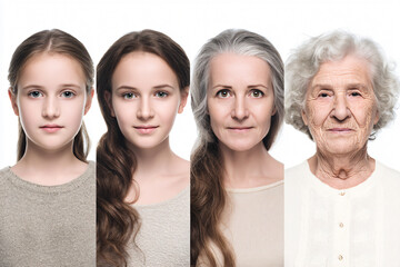 Portrait sequence showing different ages of women with expressions.