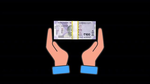 Safe Money Icon &ndash; Hands Carefully Holding 100 Rupee Bundle Representing Financial Security and Savings Animation.

1. 5 Sec. Animation
2. Transparent background