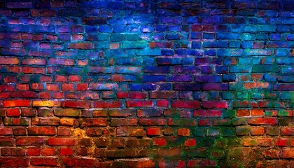 Fototapeta premium Abstract old wall background with stained aged bricks, full panoramic view texture