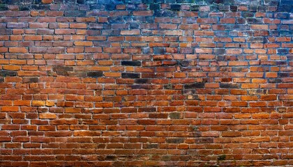 Naklejka premium Abstract old wall background with stained aged bricks, full panoramic view texture