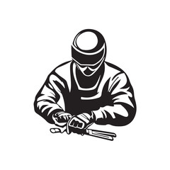 Vector illustration of a car mechanic working with workshop equipment.