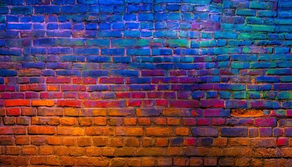 Fototapeta premium Abstract old wall background with stained aged bricks, full panoramic view texture