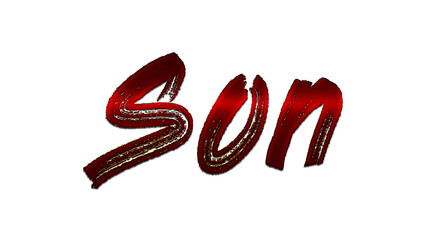 3D blood red word design of Son on white background.	