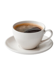 Fototapeta premium Freshly Brewed Coffee: A captivating image of a meticulously crafted cup of coffee and its accompanying saucer, the rich brew inviting a moment of tranquility and pure refreshment.