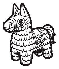 Black and white illustration of a cute llama pinata for coloring book