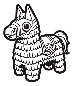 Black and white illustration of a cute llama pinata for coloring book