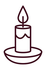 Simple line art illustration of a burning candle on a plate.