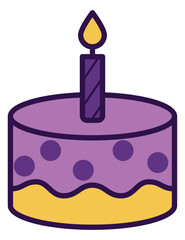 A delightful purple birthday cake, topped with a single lit candle