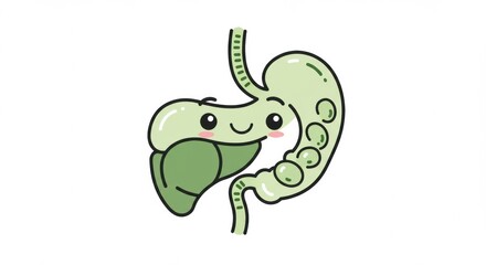 Obraz premium Cute Cartoon Human Digestive System with Smiling Expression for Educational Purposes