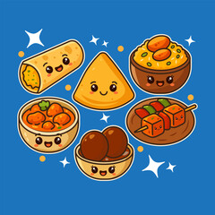 Indian Food Illustration. Indian Food Kawaii Design.