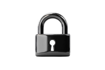 Naklejka premium Glossy black padlock with rounded top and centered keyhole, symbolizing security, privacy, and protection, isolated on a transparent background