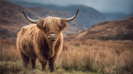 Highland cow scottish cattle breed in field wildlife animal nature photography landscape scotland mammal farm 100