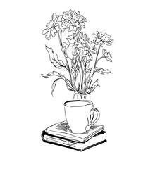 still life with flowers and books