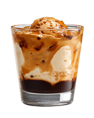 Aromatic Affogato: A refreshing glass of affogato featuring a scoop of creamy gelato drenched in a shot of rich espresso, creating a delightful contrast of flavors and textures.