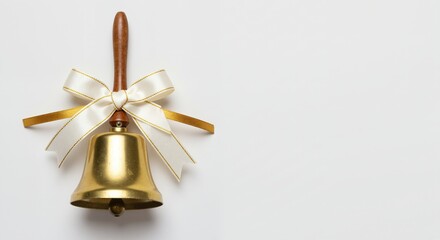 Vintage School Bell with Ribbon Bow on Neutral Background for Education Projects, Celebration Designs, Event Planning, and Holiday Awareness Campaigns