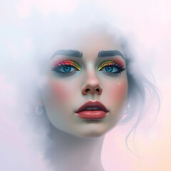 Woman colorful makeup dreamy portrait
