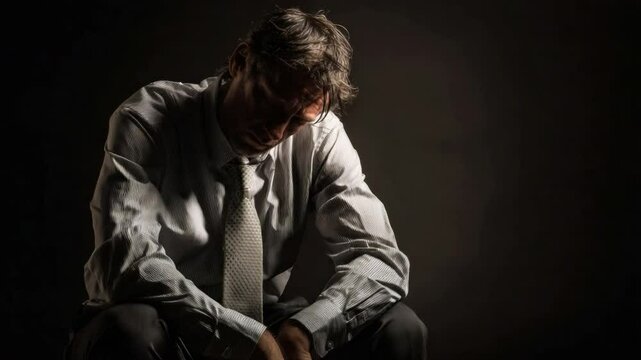 Solitary Contemplation: A lone individual is depicted in a state of deep introspection. Captured within a chiaroscuro style, highlighting the nuanced expressiveness.