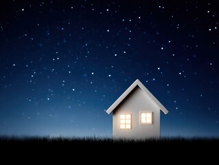 A quaint house illuminated in the night sky surrounded by twinkling stars represents comfort warmth and the beauty of solitude inviting peaceful moments and a sense of belonging in an enchanting